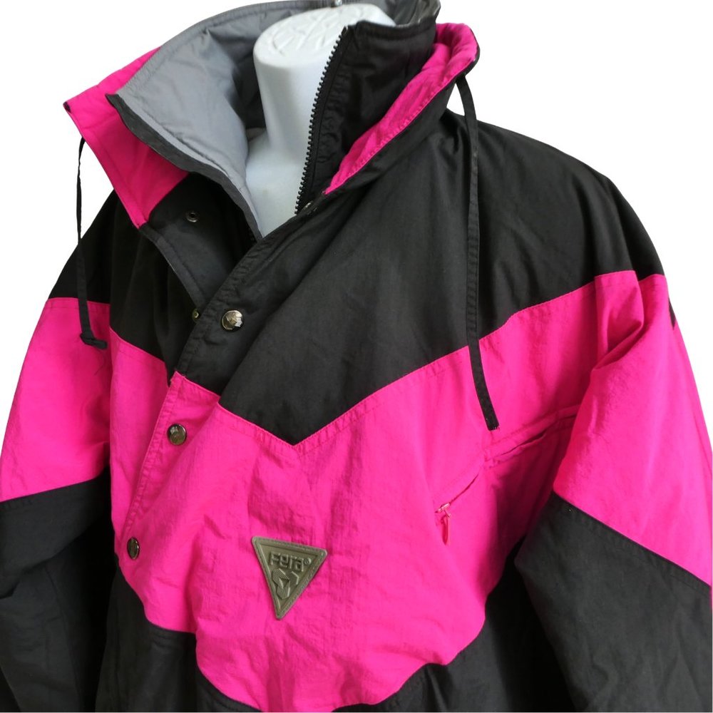Fera Skiwear Mens Insulated Jacket Black Neon Pink Colorblock Chevron Snaps - Picture 4 of 11